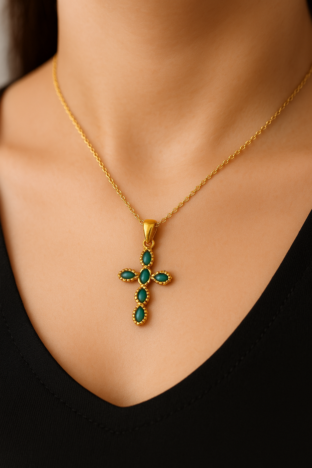 Croce verde elegante in Argento
