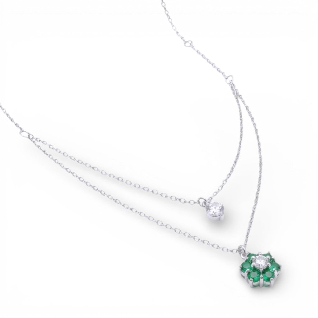 Collana con Punto Luce e Fiore Zirconato In Argento 925