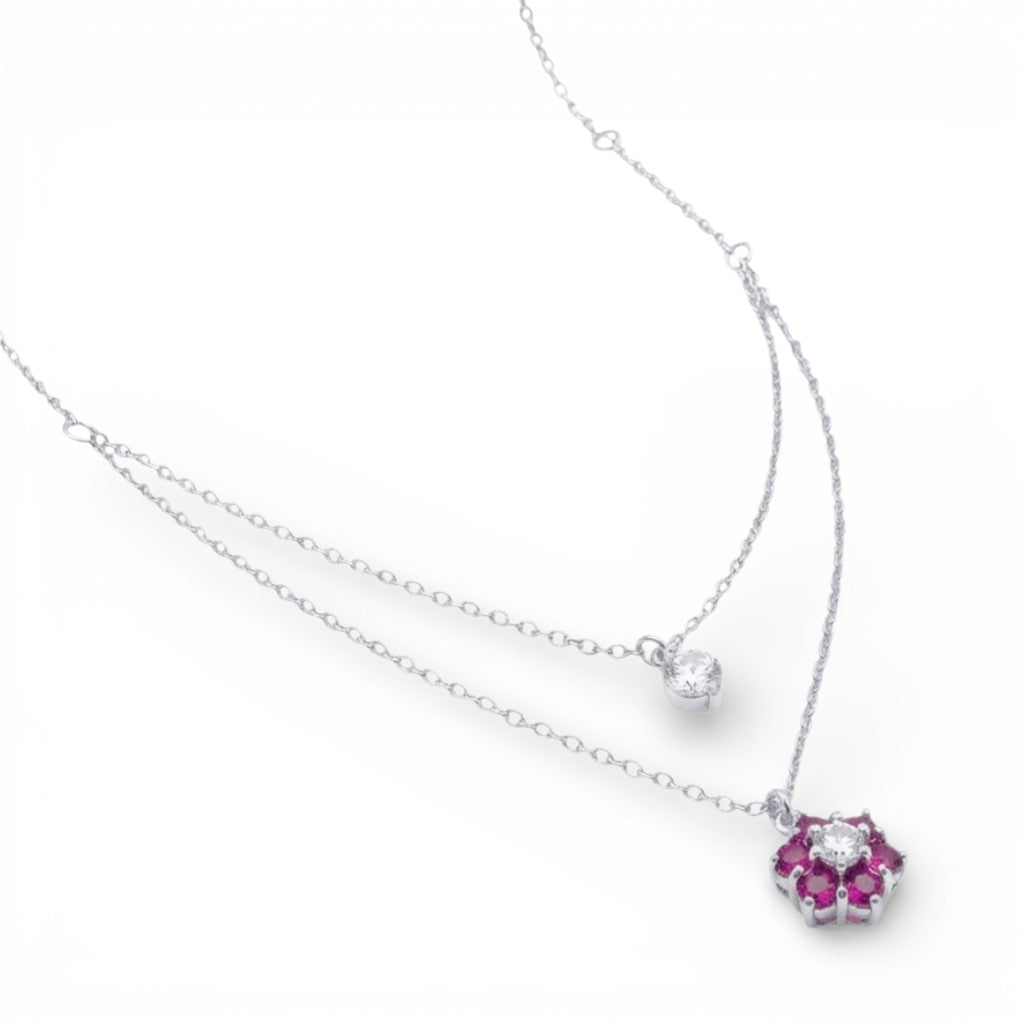Collana con Punto Luce e Fiore Zirconato In Argento 925