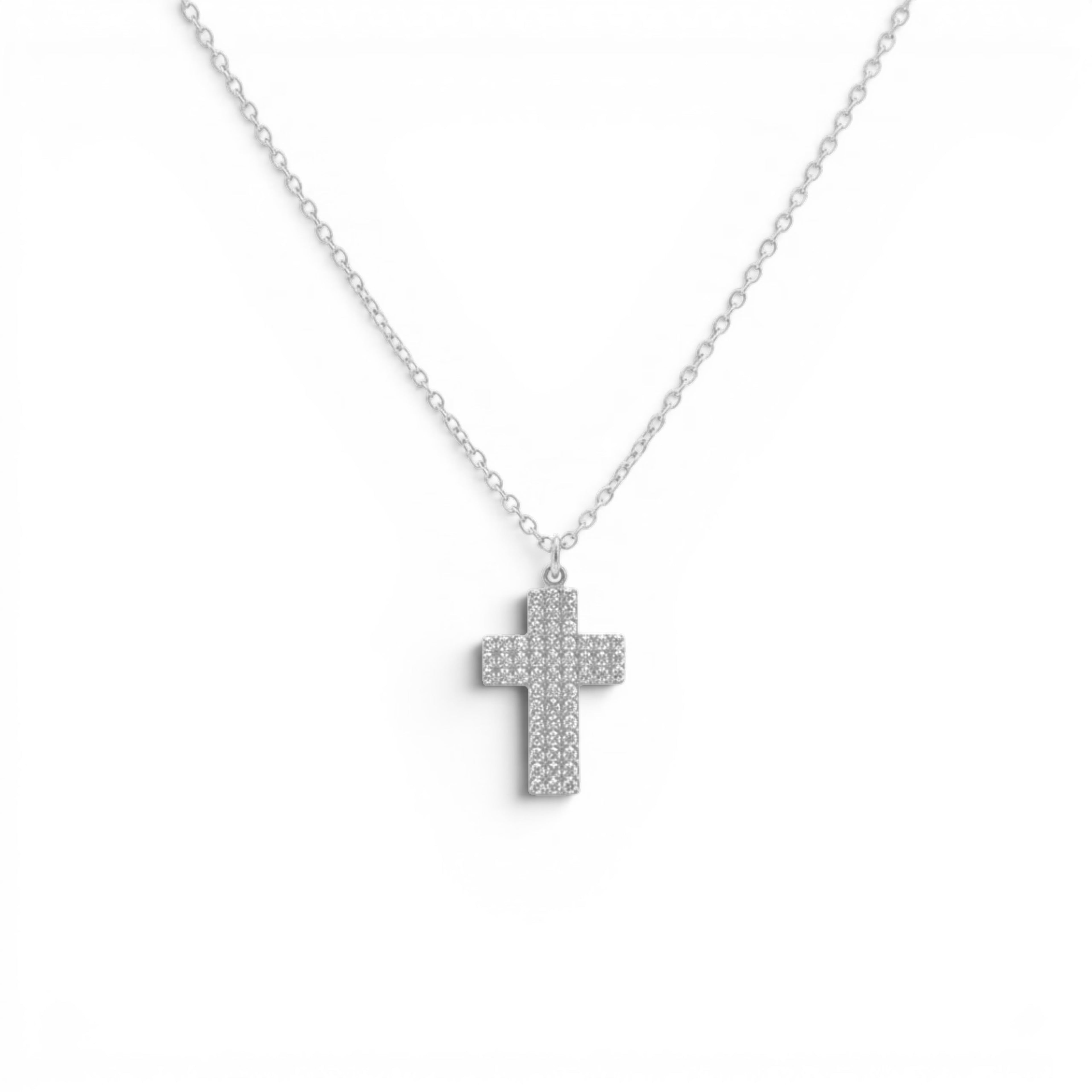 Collana con Croce in Pavé di Zirconi In Acciaio Inossidabile