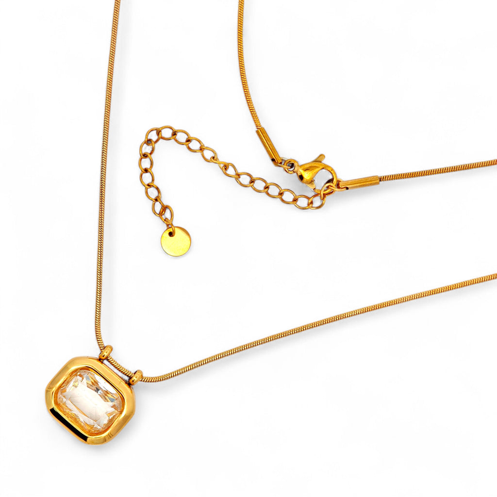 Collana Dorata in Acciaio con Cristallo