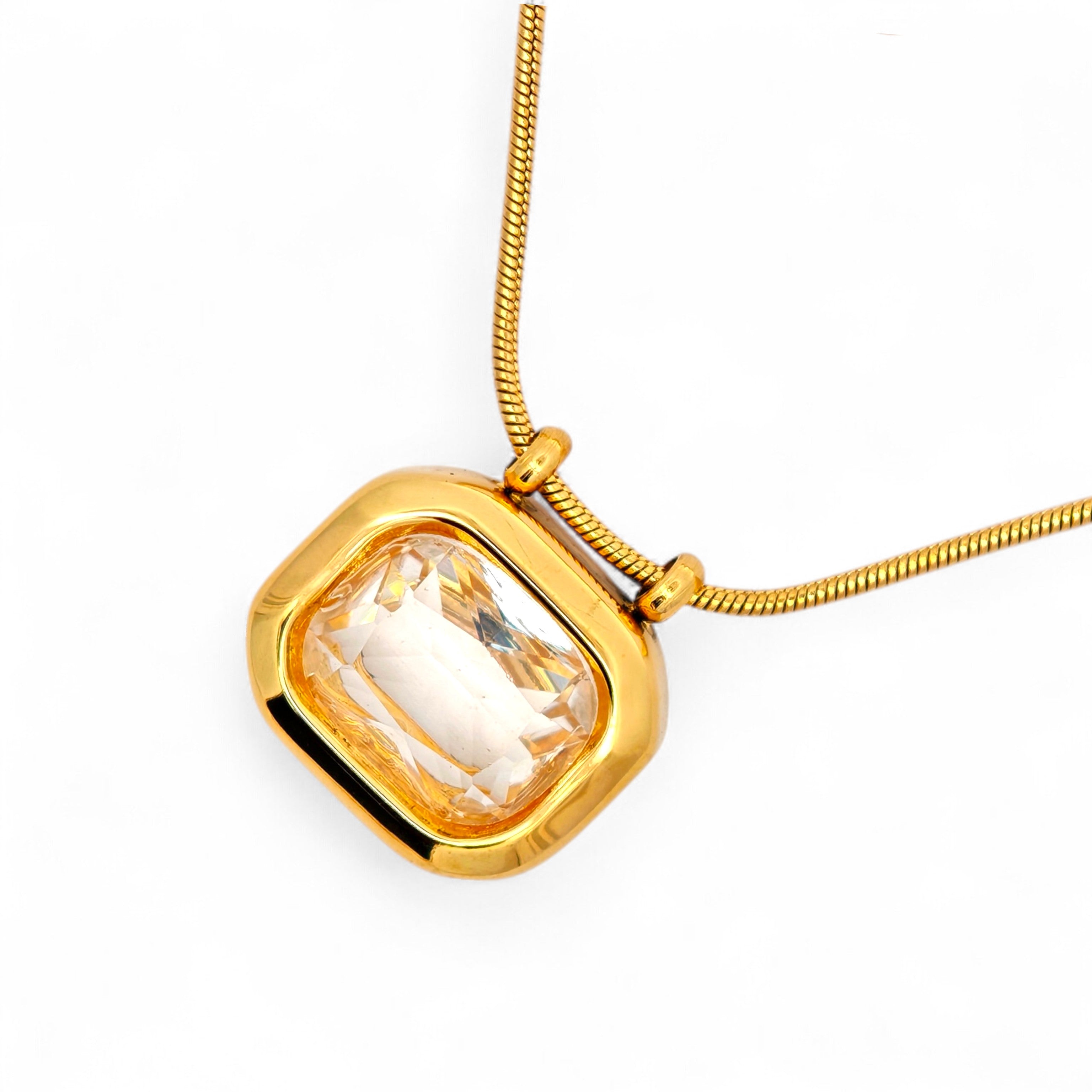 Collana Dorata in Acciaio con Cristallo