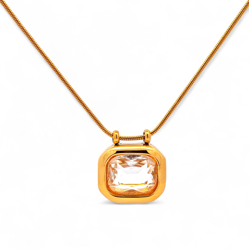 Collana Dorata in Acciaio con Cristallo