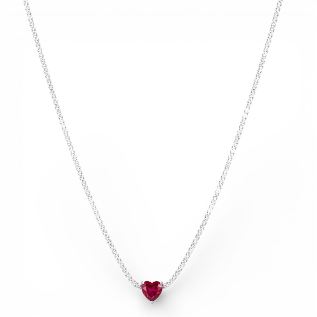 Collana Tennis con Cuore In Argento 925