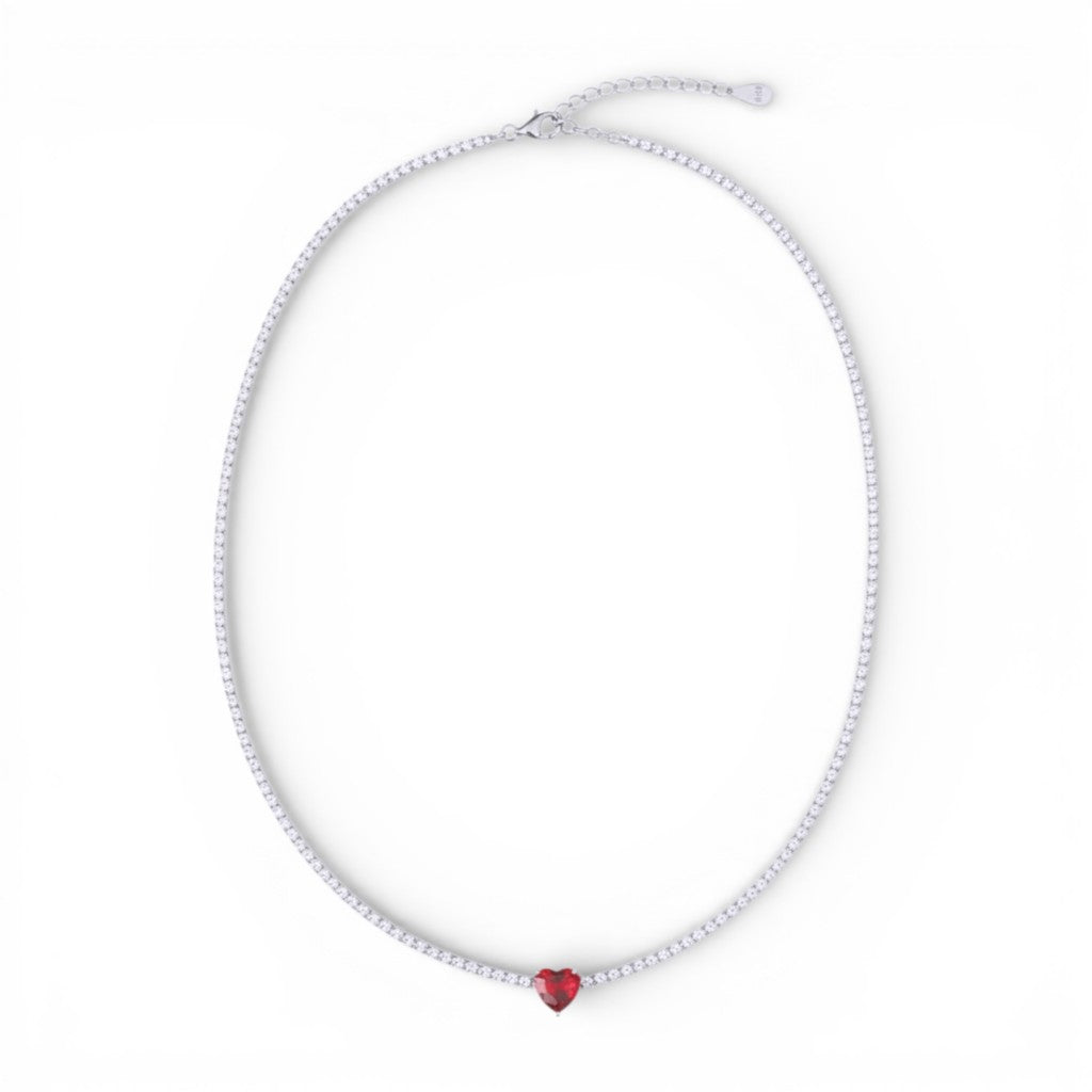 Collana Tennis con Cuore In Argento 925