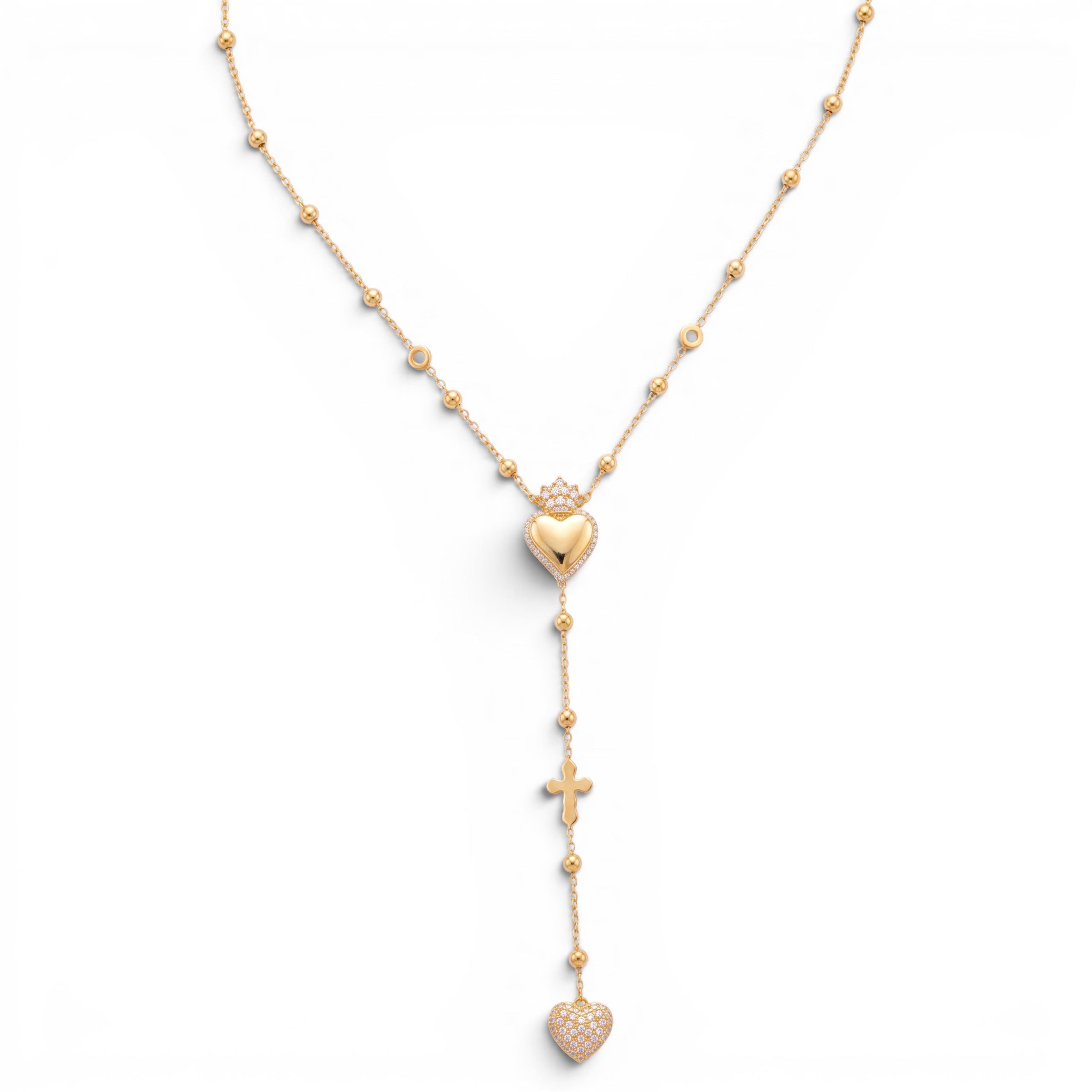 Collana Rosario con Cuore Sacro e Croce In Acciaio Inossidabile