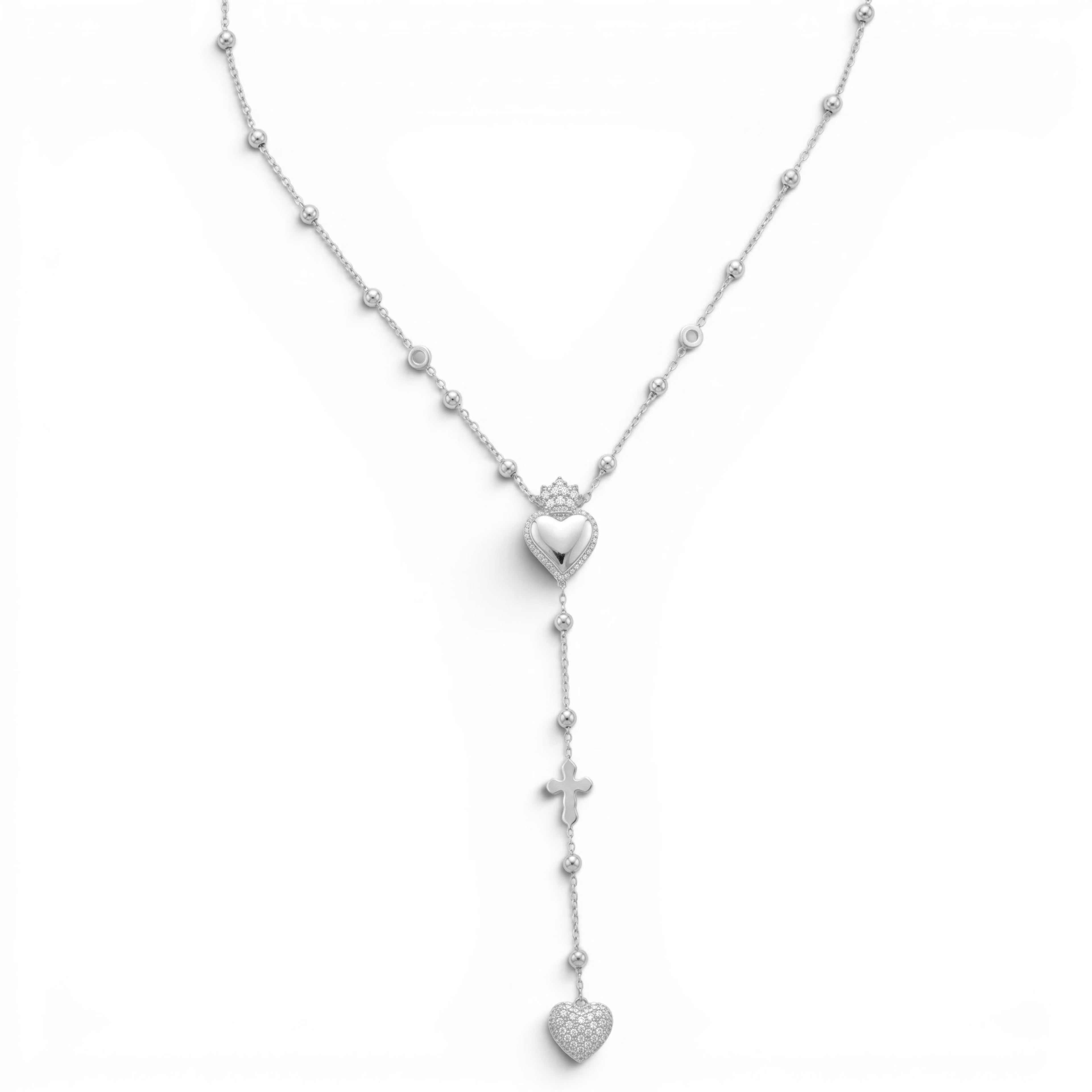 Collana Rosario con Cuore Sacro e Croce In Acciaio Inossidabile