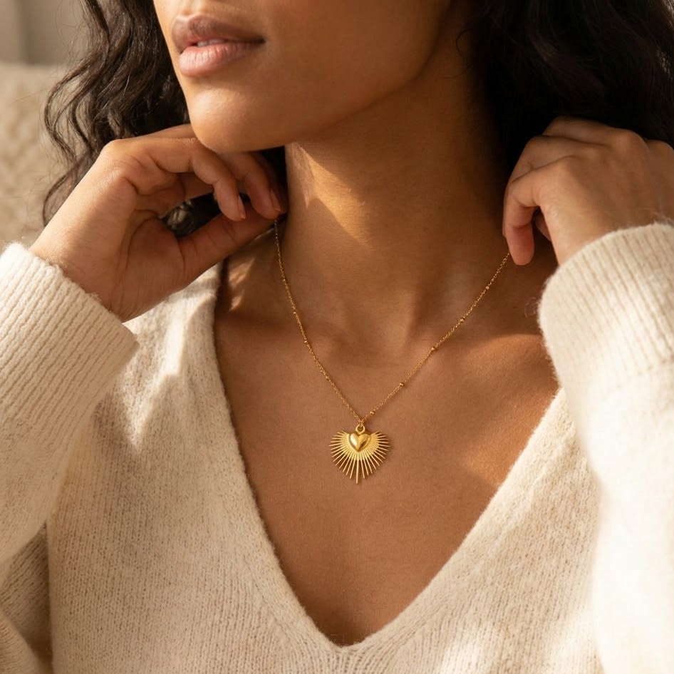 Collana Cuore Radiante In Acciaio Inossidabile