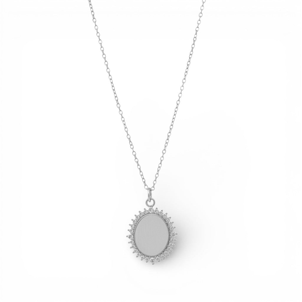Collana Medaglione Ovale con Cristalli In Acciaio Inossidabile