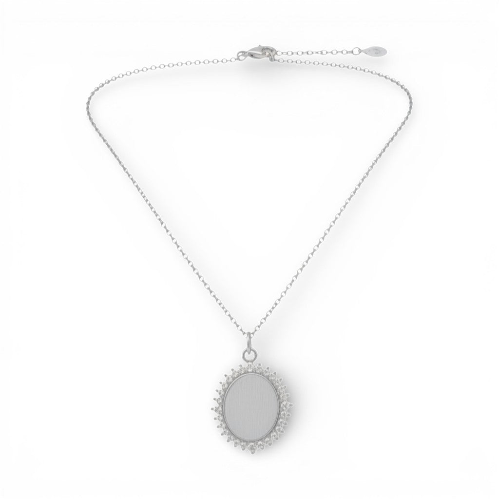 Collana Medaglione Ovale con Cristalli In Acciaio Inossidabile