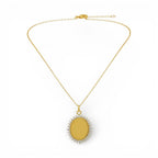 Collana Medaglione Ovale con Cristalli In Acciaio Inossidabile