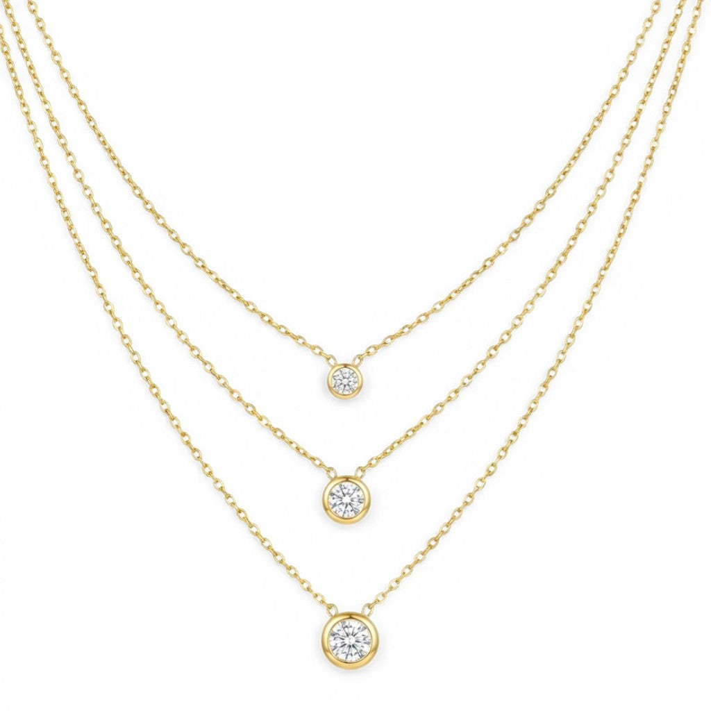 Collana Triplo Filo con Punti Luce In Acciaio Inossidabile