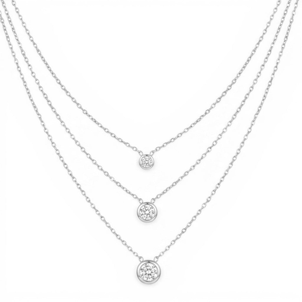 Collana Triplo Filo con Punti Luce In Acciaio Inossidabile