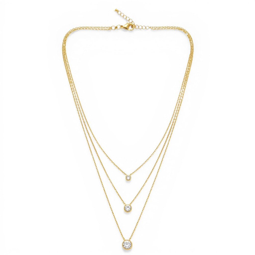 Collana Triplo Filo con Punti Luce In Acciaio Inossidabile