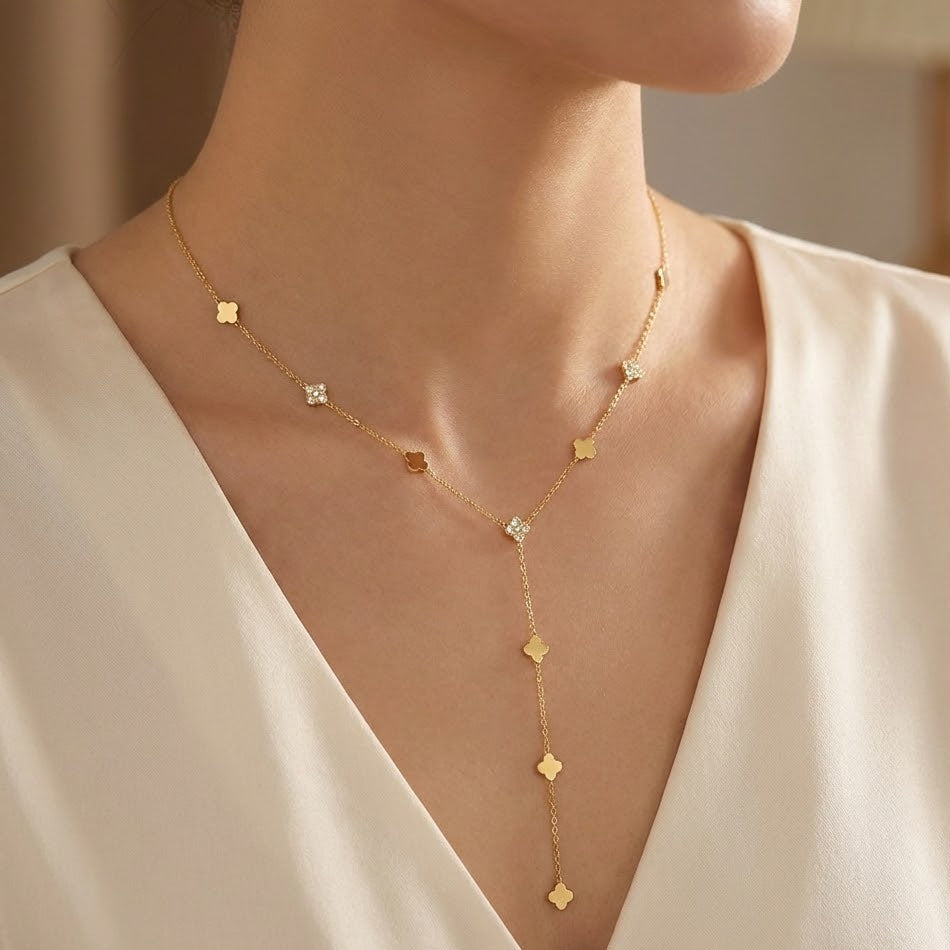 Collana a Y con Quadrifogli In Acciaio Inossidabile
