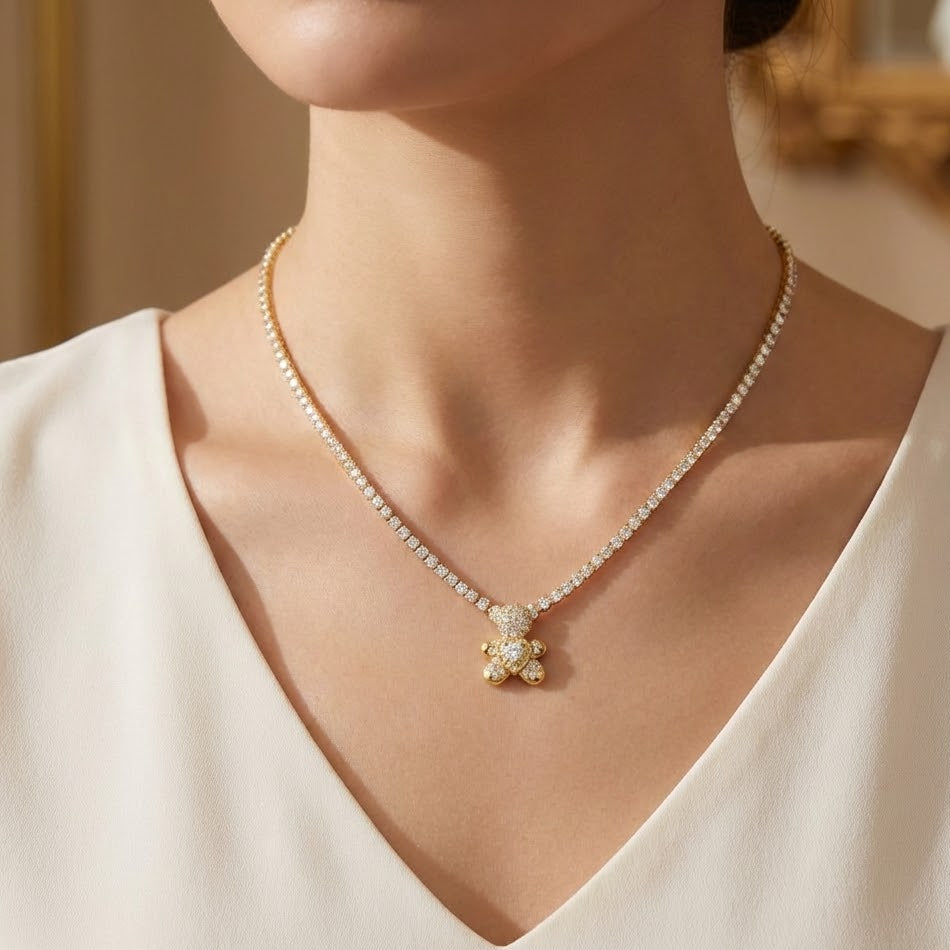 Collana Tennis Teddy Bear In Acciaio Inossidabile