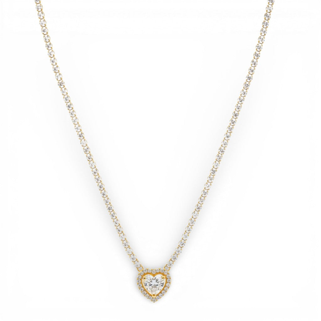 Collana Tennis Con Cuore In Acciaio Inossidabile