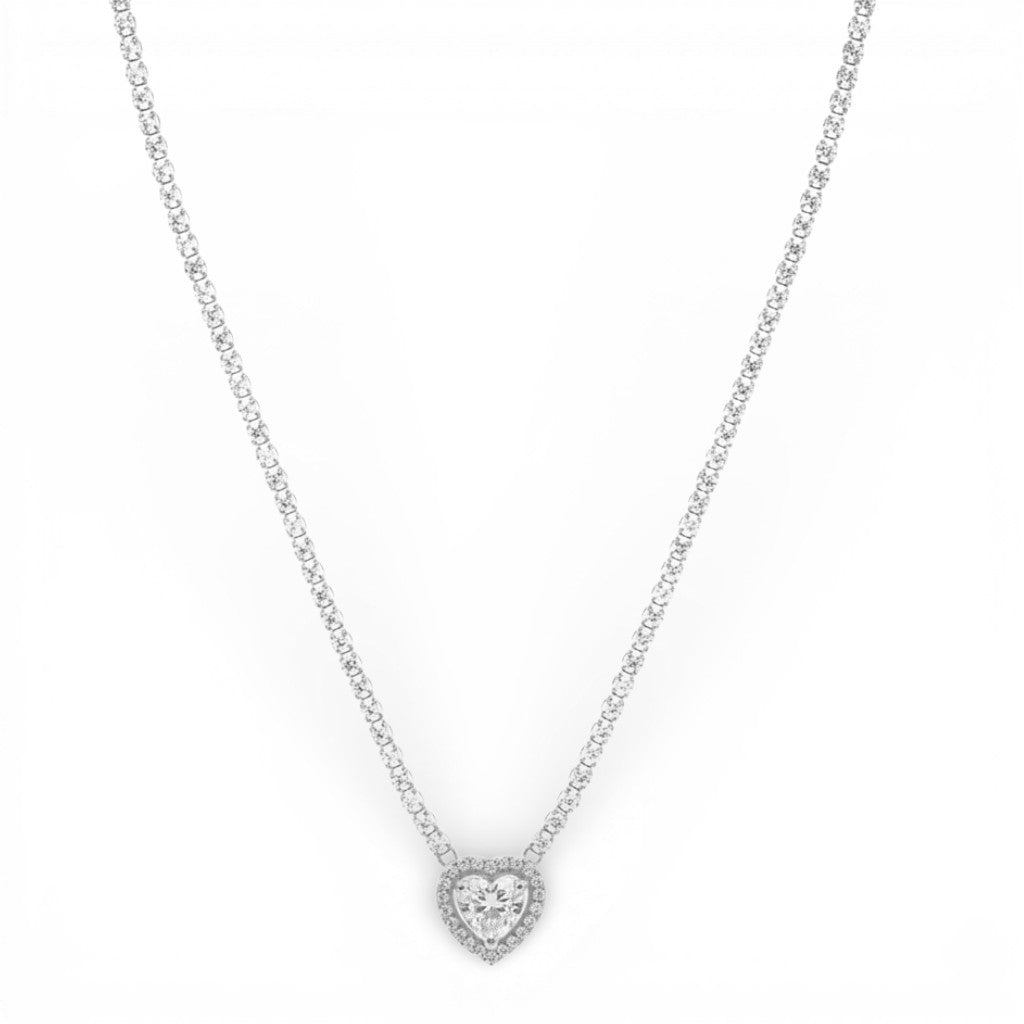 Collana Tennis Con Cuore In Acciaio Inossidabile
