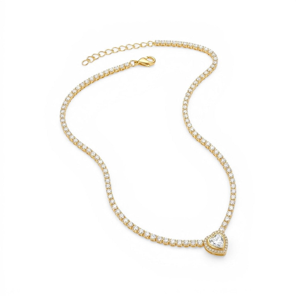 Collana Tennis Con Cuore In Acciaio Inossidabile