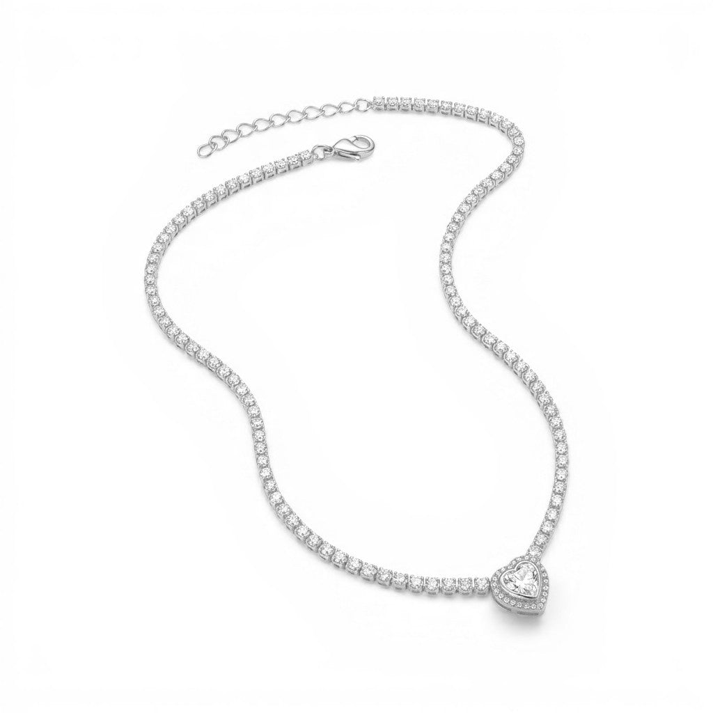 Collana Tennis Con Cuore In Acciaio Inossidabile