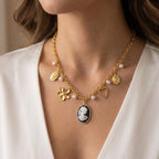 Collana con Cameo e Charms Multisimbolici In Acciaio Inossidabile