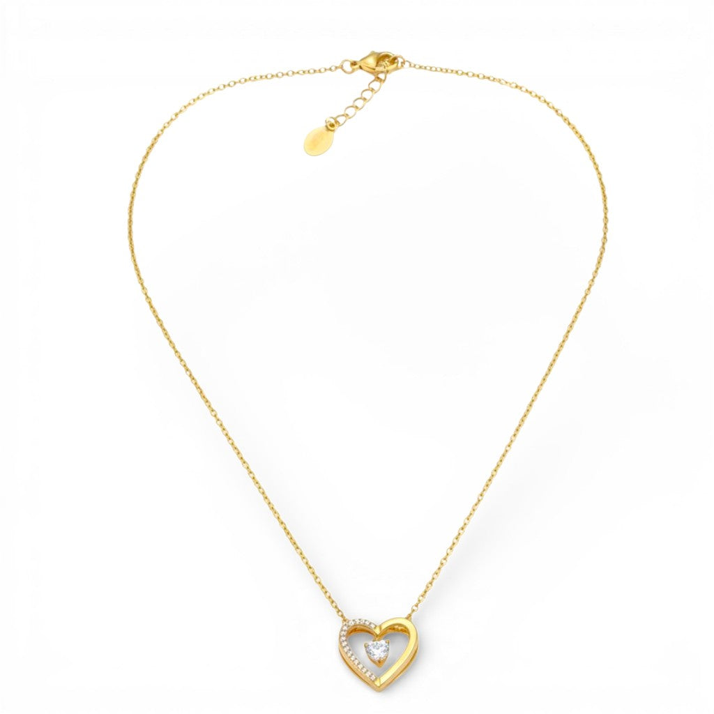 Collana Cuore Doppio con Zirconi In Acciaio Inossidabile