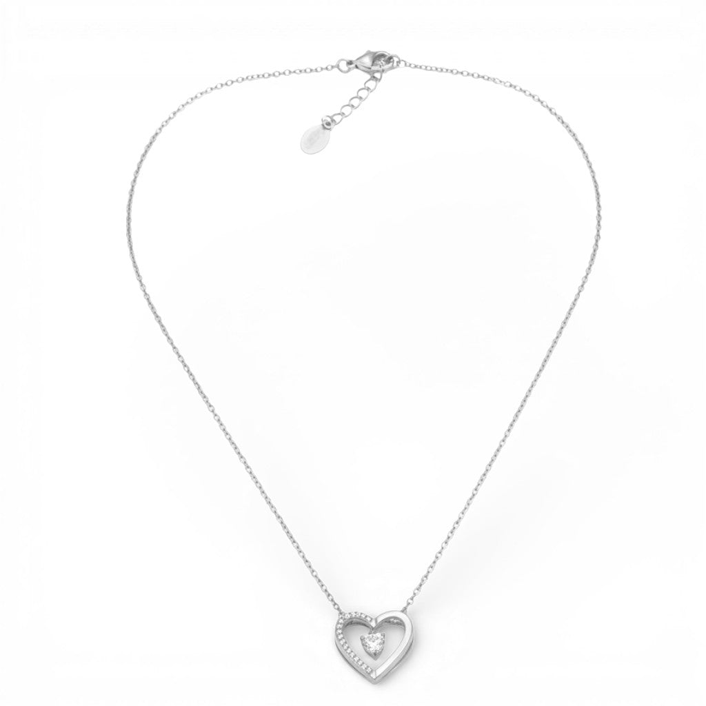 Collana Cuore Doppio con Zirconi In Acciaio Inossidabile