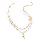 Collana Doppia con Croce e Medaglietta In Acciaio Inossidabile