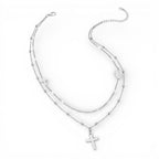 Collana Doppia con Croce e Medaglietta In Acciaio Inossidabile