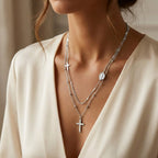 Collana Doppia con Croce e Medaglietta In Acciaio Inossidabile