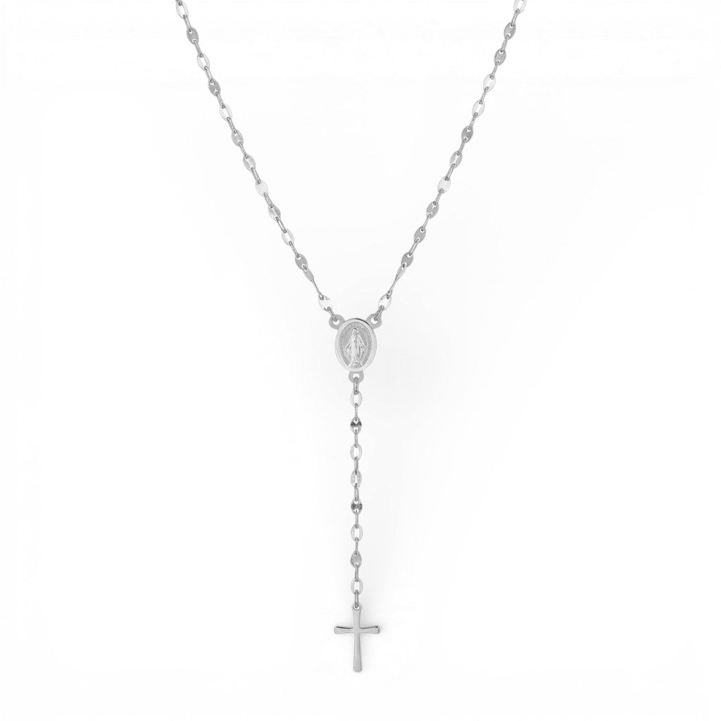 Collana Rosario con Madonna e Croce In Acciaio Inossidabile
