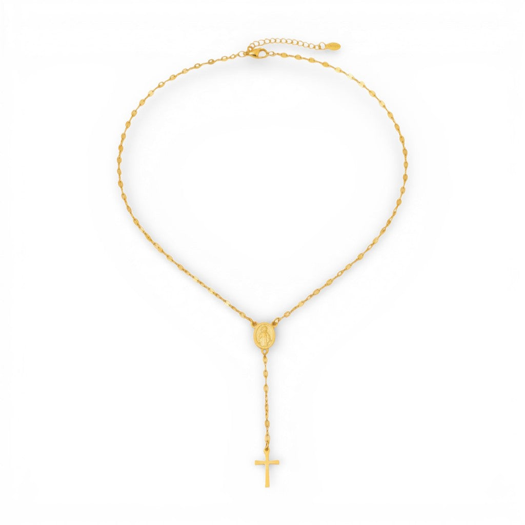 Collana Rosario con Madonna e Croce In Acciaio Inossidabile