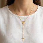 Collana Rosario con Madonna e Croce In Acciaio Inossidabile