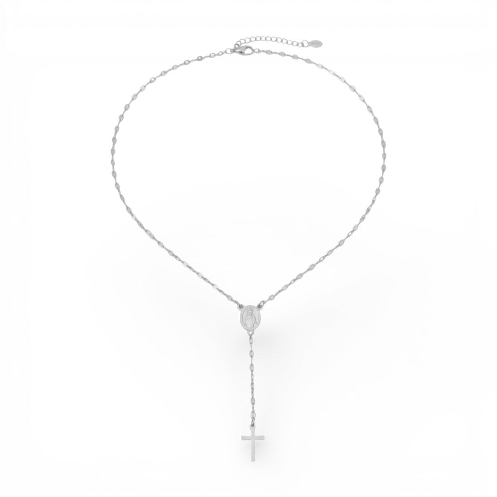 Collana Rosario con Madonna e Croce In Acciaio Inossidabile