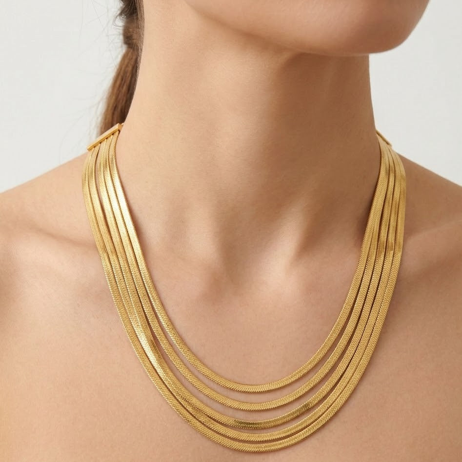 Collana Multi-filo a Fascia Piatta in Acciaio Inossidabile