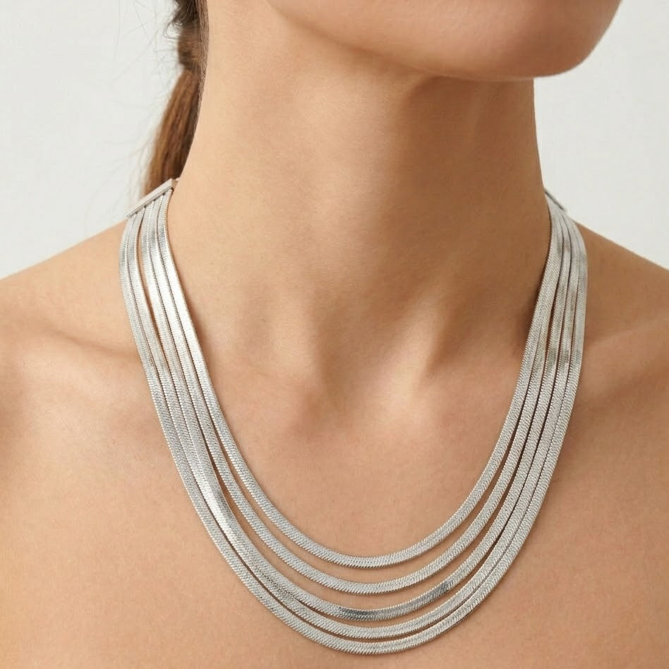 Collana Multi-filo a Fascia Piatta in Acciaio Inossidabile