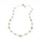 Collana Lunga Perle e Cuori Martellati In Acciaio Inossidabile