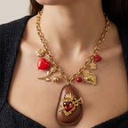 Collana Multicharm Cuore Sacro ed Ex-Voto In Acciaio Inossidabile