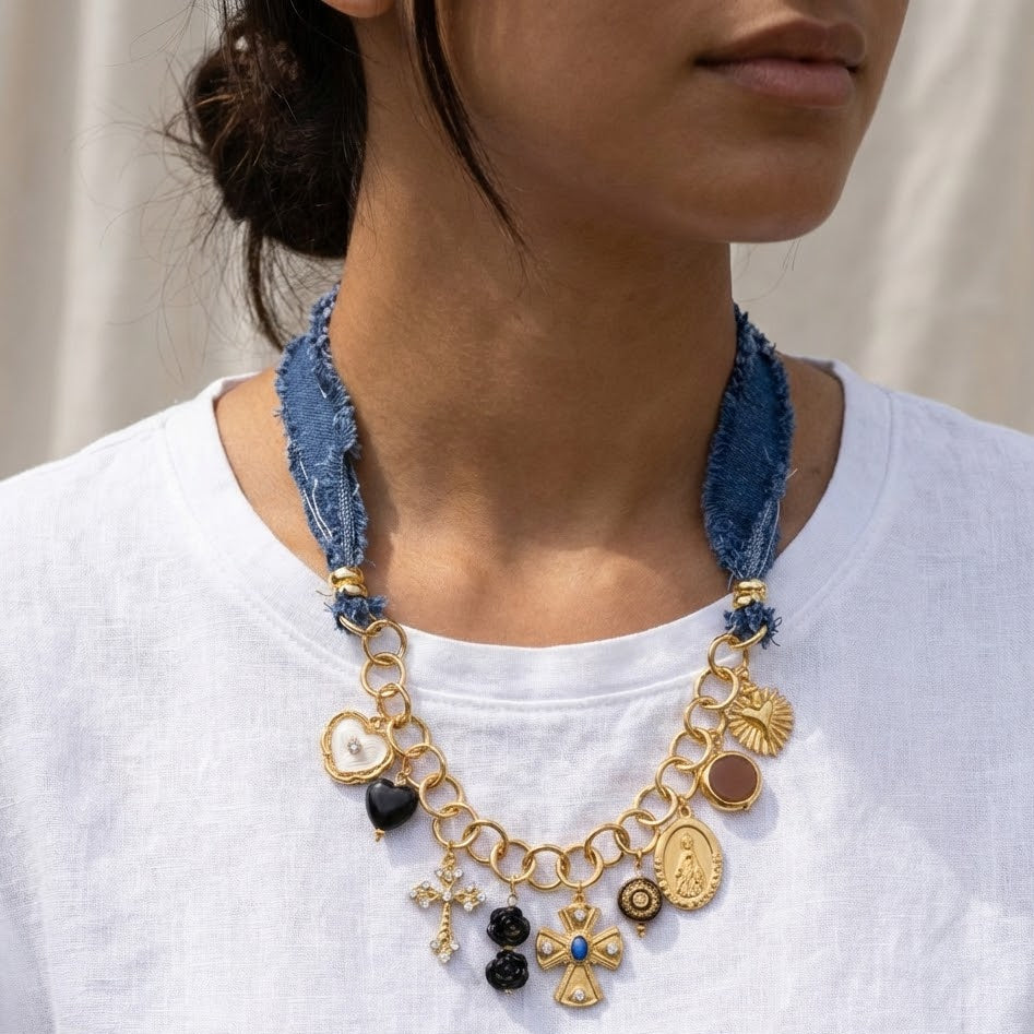 Collana Denim Multicharm Simbolica In Acciaio Inossidabile