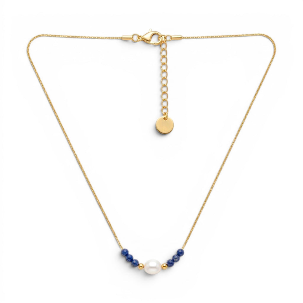 Collana Sottile con Perla Centrale e Cristalli Rossi In Acciaio Inossidabile