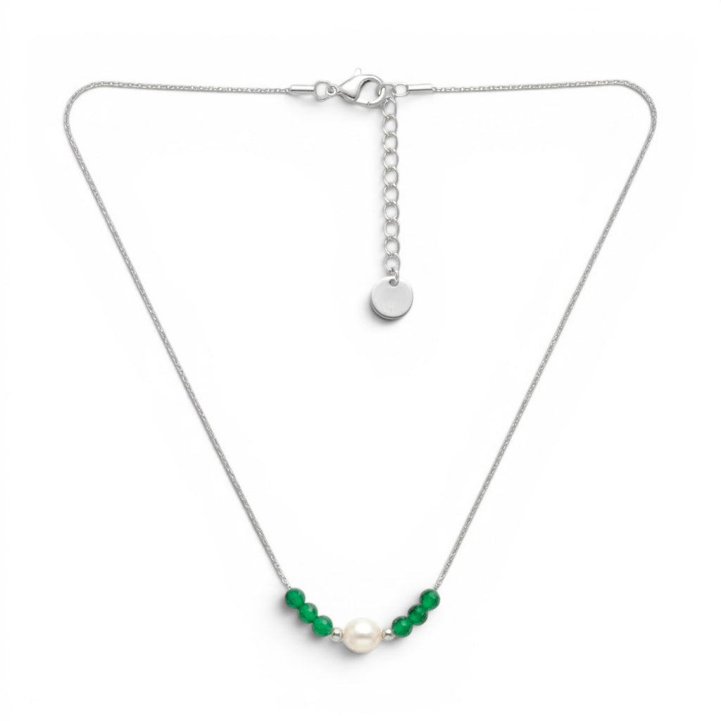 Collana Sottile con Perla Centrale e Cristalli Rossi In Acciaio Inossidabile