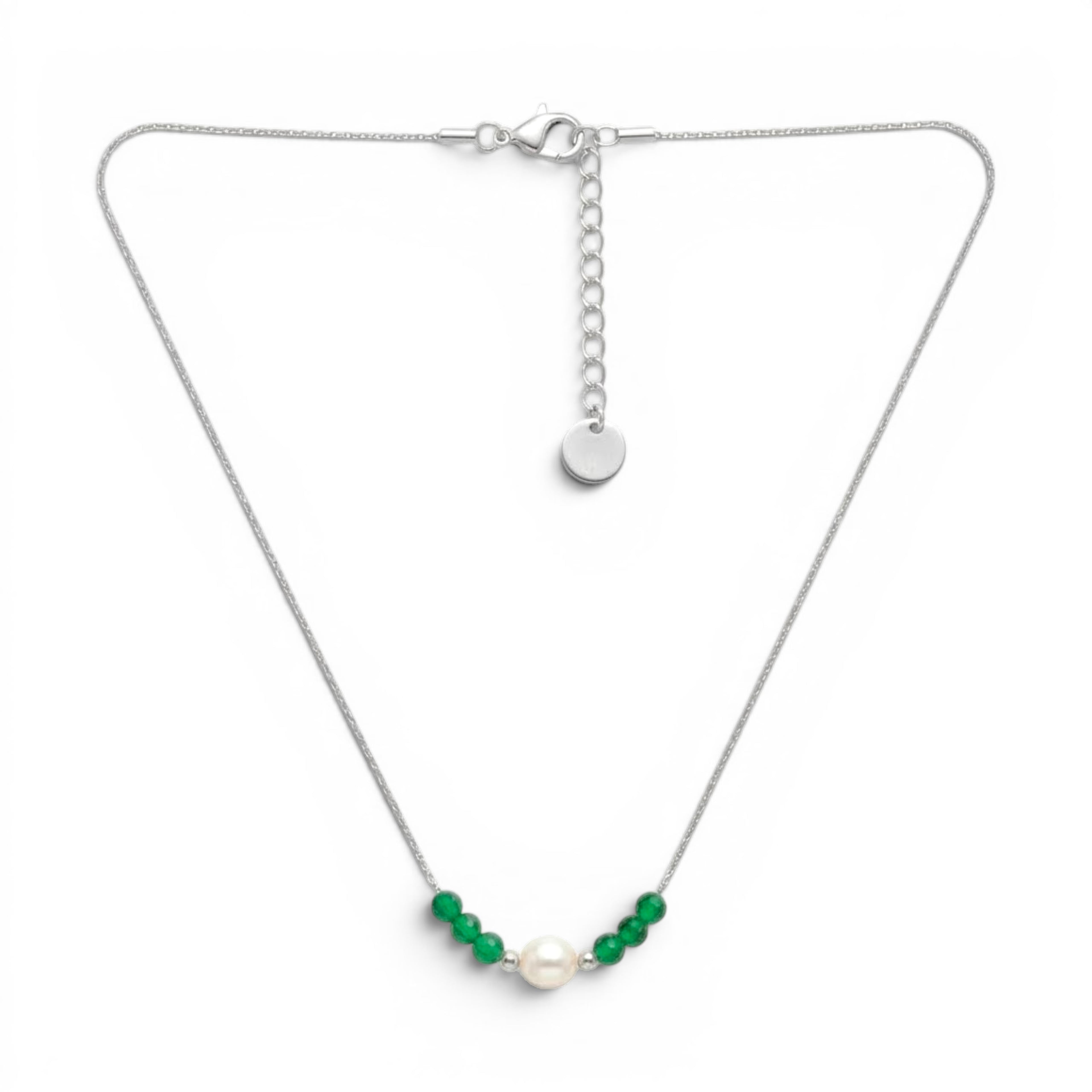 Collana Sottile con Perla Centrale e Cristalli Rossi In Acciaio Inossidabile