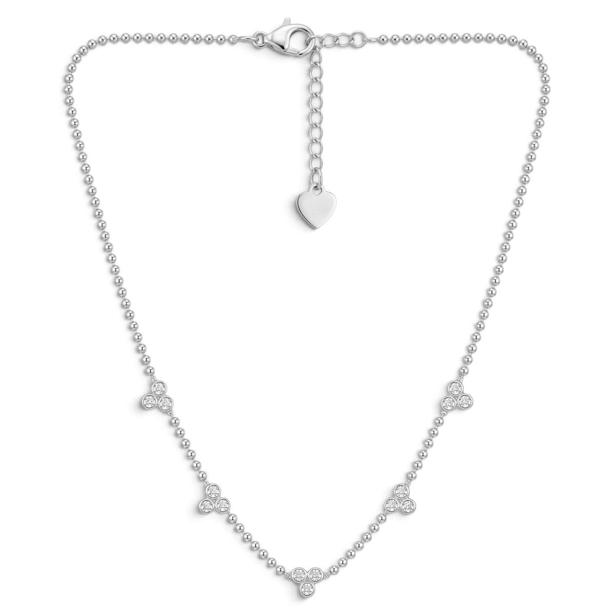 Collana Girocollo a Sfere con Trifogli di Zirconi In Acciaio Inossidabile