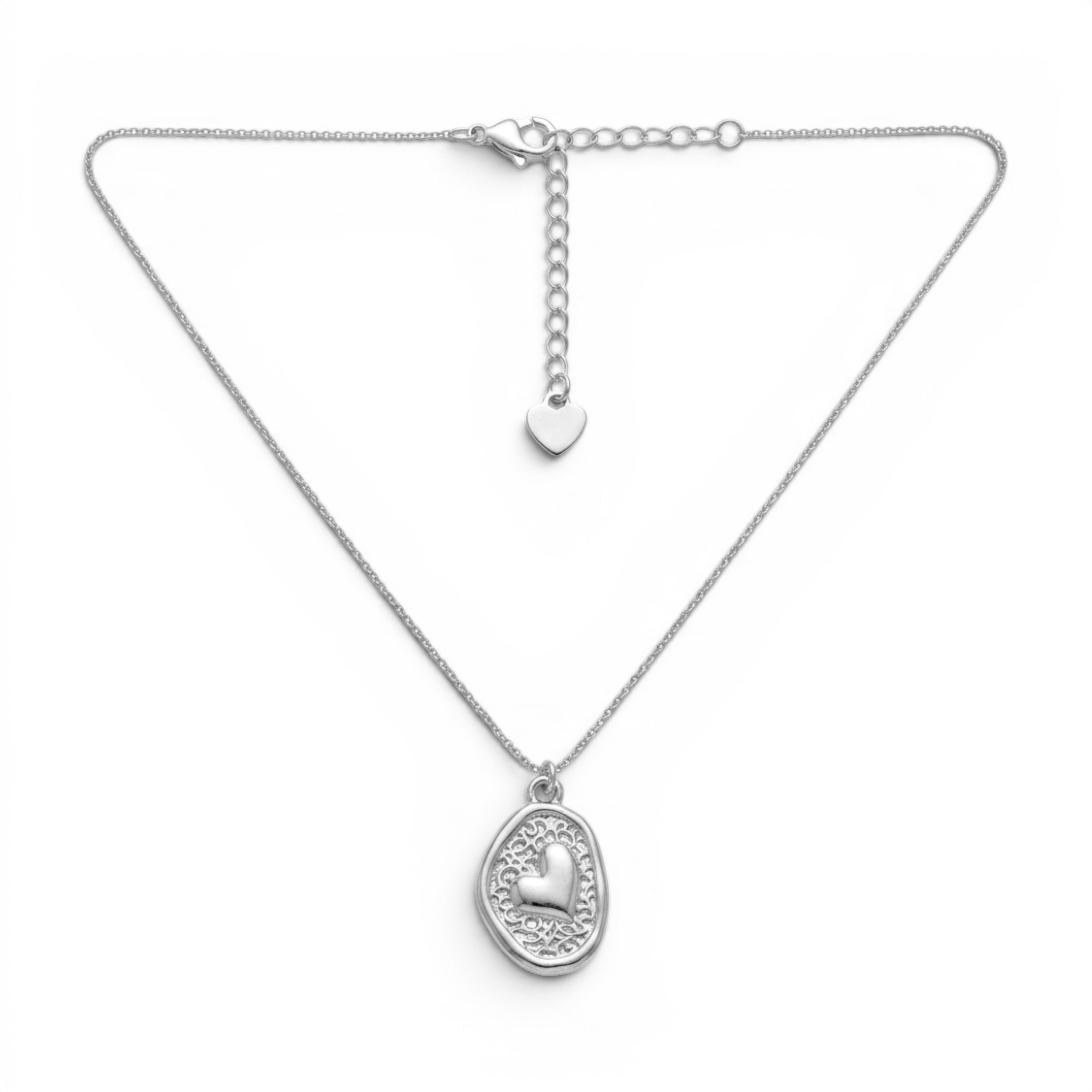 Collana Medaglia Martellata con Cuore e Stelle In Acciaio Inossidabile