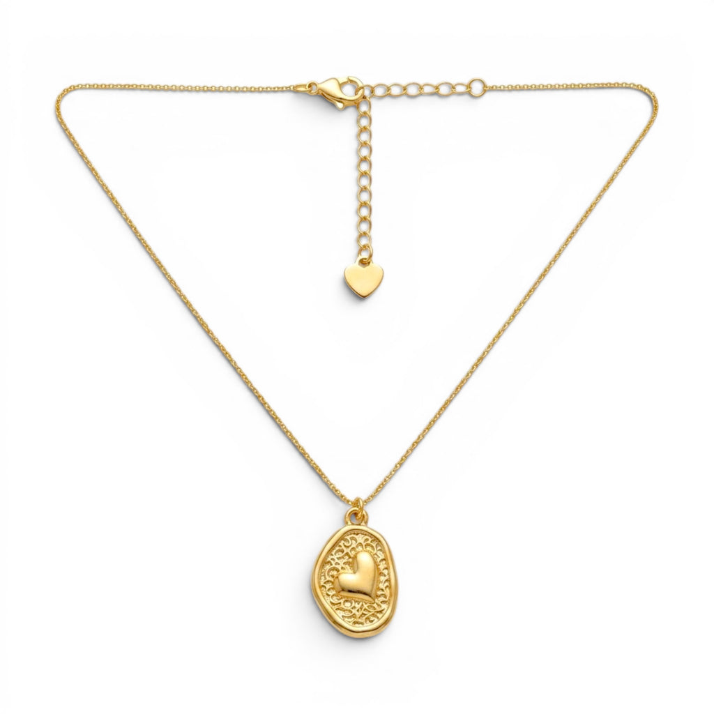 Collana Medaglia Martellata con Cuore e Stelle In Acciaio Inossidabile
