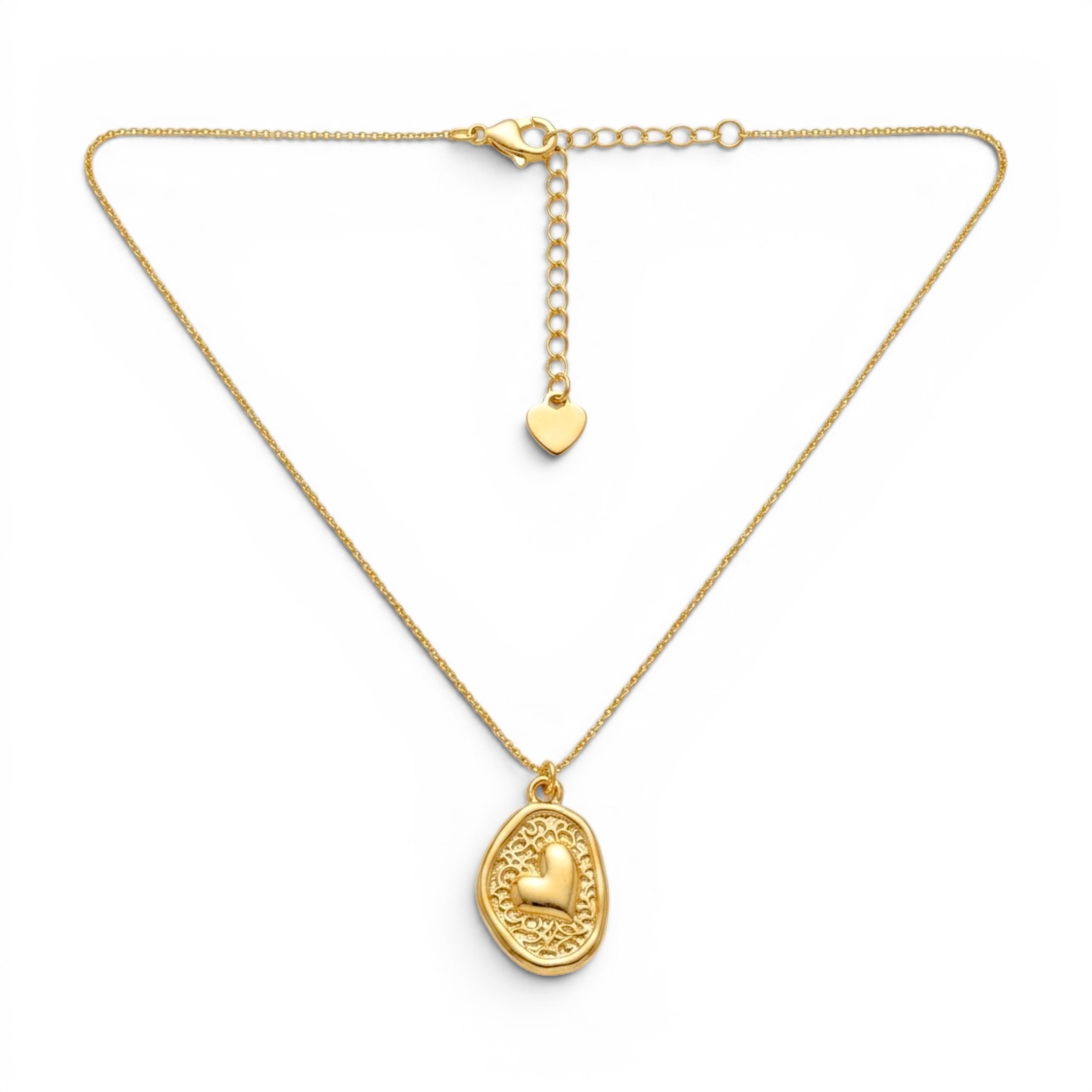 Collana Medaglia Martellata con Cuore e Stelle In Acciaio Inossidabile
