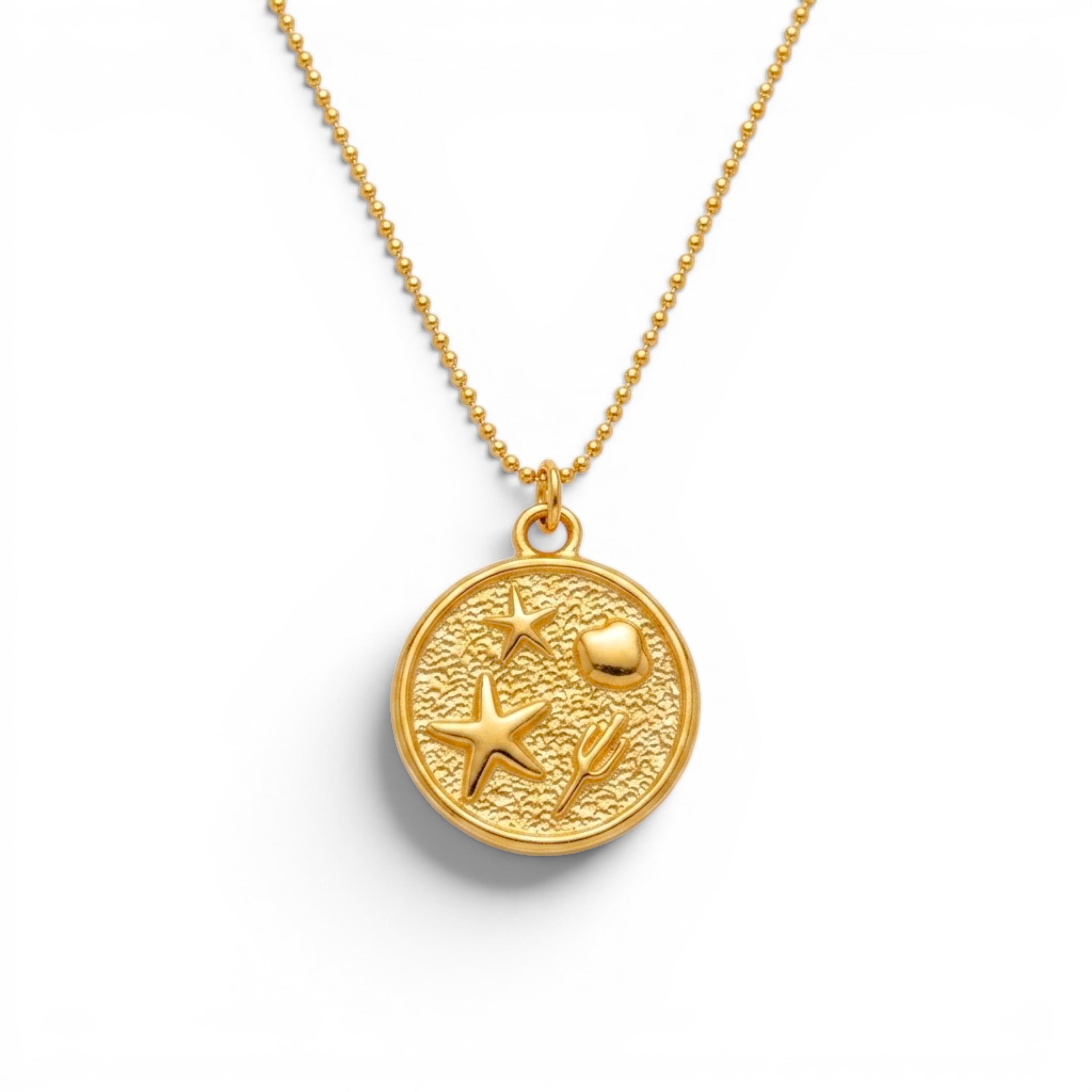Collana Medaglia Marina Sabbiata e Stelle Marine In Acciaio Inossidabile