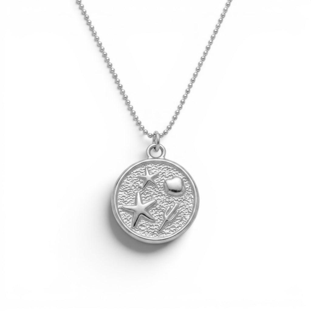 Collana Medaglia Marina Sabbiata e Stelle Marine In Acciaio Inossidabile