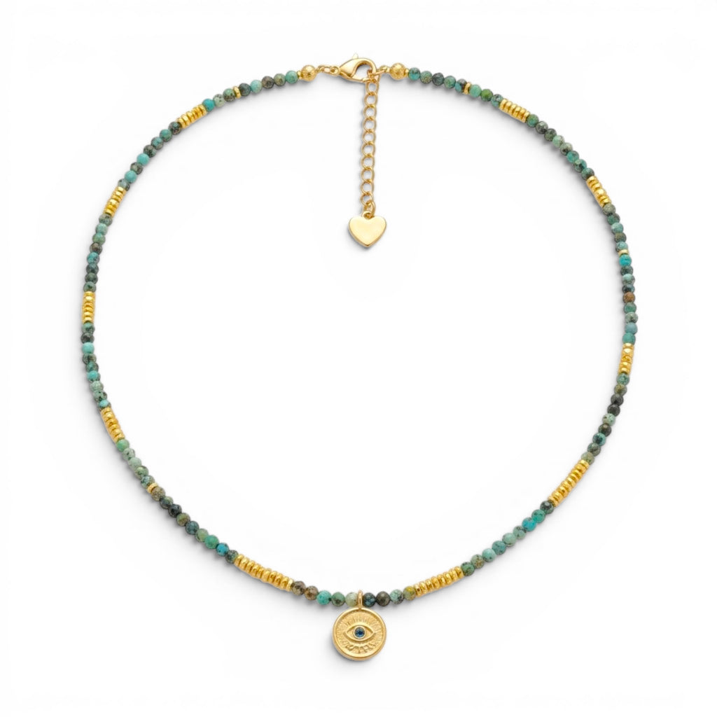 Collana Amuleto con Perline Turchesi In Acciaio Inossidabile