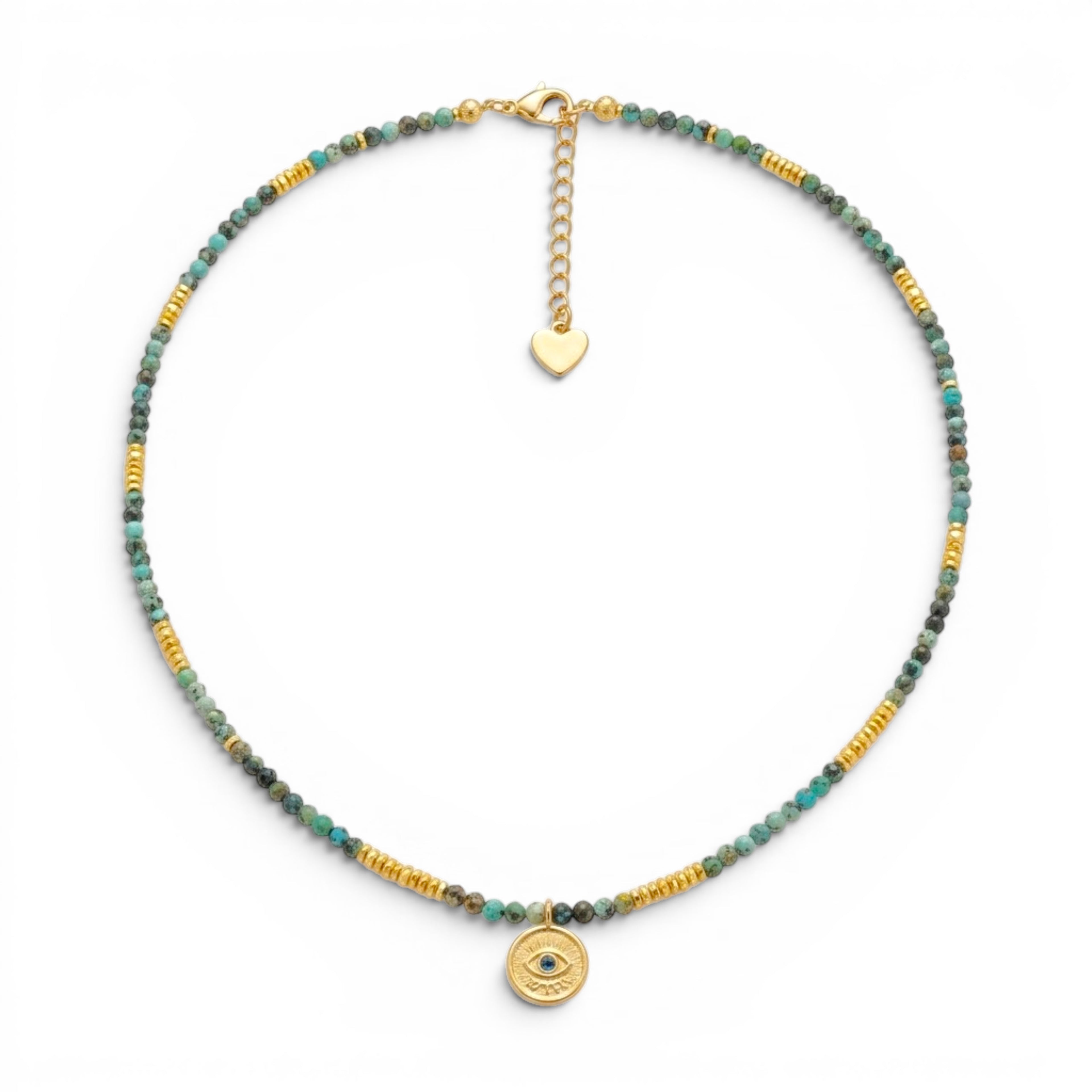 Collana Amuleto con Perline Turchesi In Acciaio Inossidabile